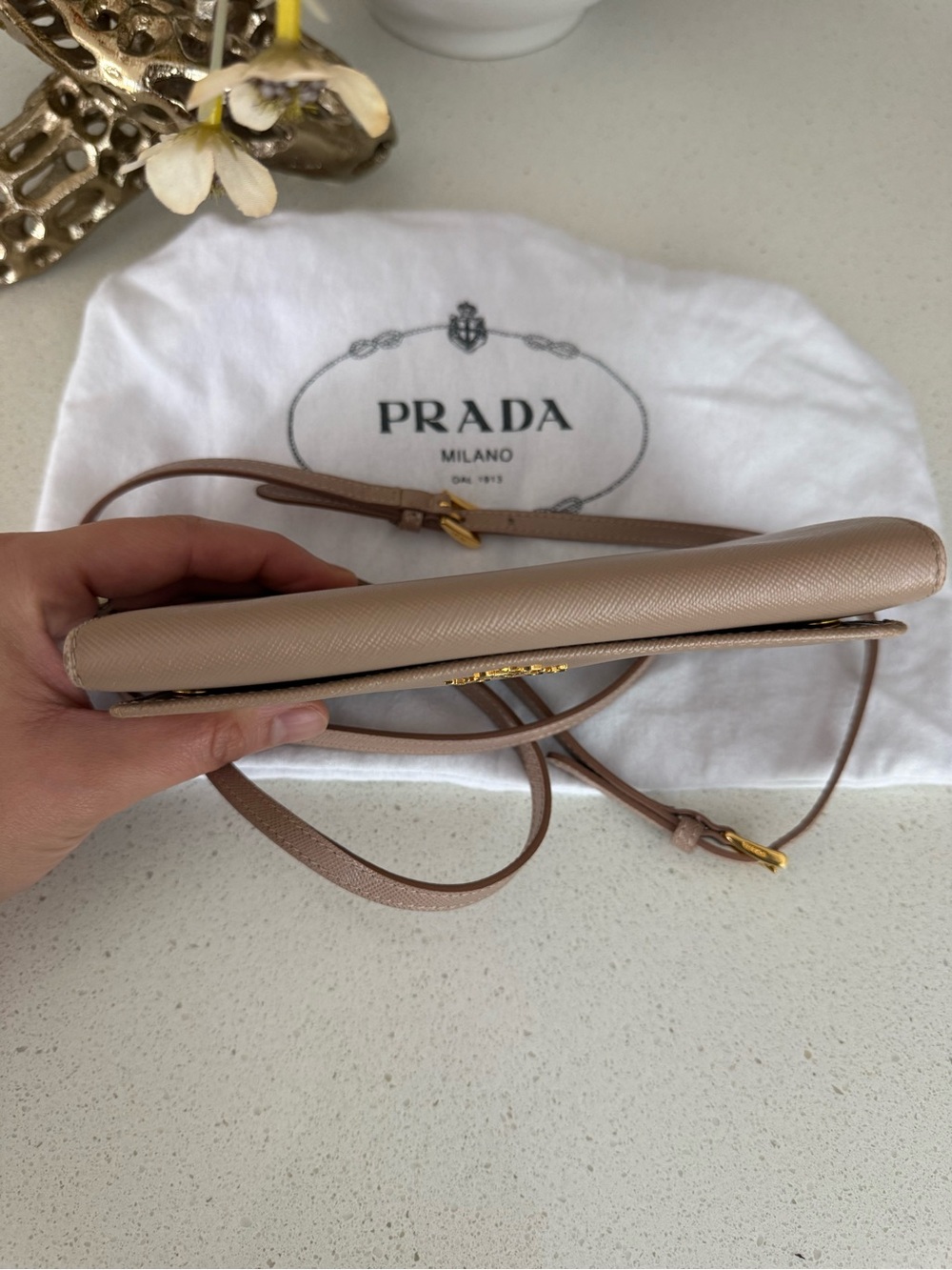 Authentic Prada Saffiano Leather Wallet on Chain / Crossbody – Cameo Beige - Picture 5 of 12